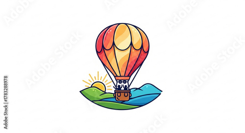 Hot air balloon ride over scenic landscape vector illustration travel adventure tourism vacation design 100 char
