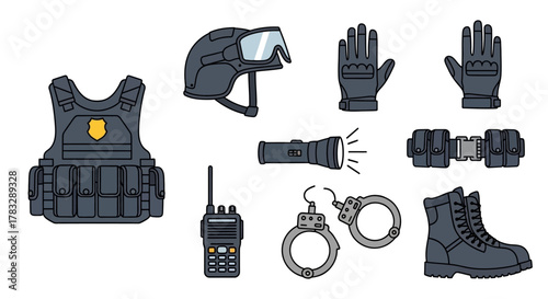 Tactical Gear Set Essential Equipment for Law Enforcement.