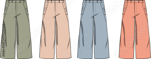 Four Pairs of Wide-Legged Casual Pants in Different Colors - Apparel Fashion
