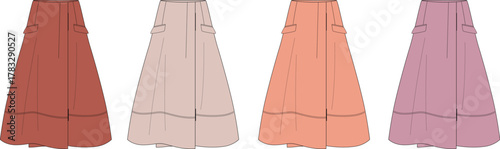 Colorful A-Line Maxi Skirt Fashion Illustration