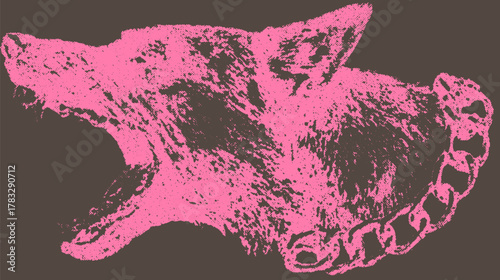 Wolf head illustration in bold pink monochrome style. This vector art features a roaring animal silhouette with detailed texture and unique features.
