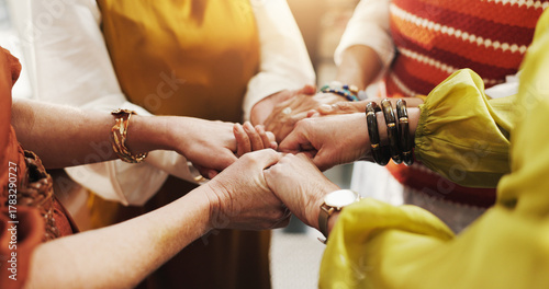 Canvas Print Women, holding hands and prayer circle for solidarity, faith and healing for religion, god or wellness