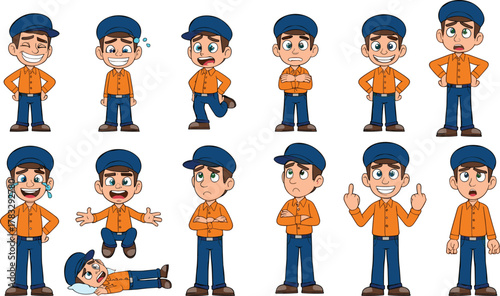 Cartoon man emotions, expressive character, vector poses, sad, happy, angry, crying, confused, frustrated, confident, thoughtful, emotional illustration