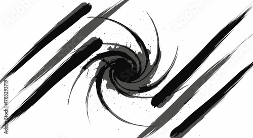 Abstract artwork featuring a swirling vortex at the center with brushstroke-like lines radiating outwards.