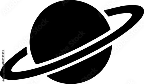 Bold, modern silhouette of a planet with a prominent ring, symbolizing space exploration, science, and cosmic wonder, perfect for educational or futuristic themes.