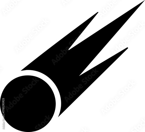 Dynamic black comet streaking across the cosmos, symbolizing speed, impact, and celestial events with a bold, modern aesthetic.