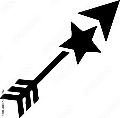 Dynamic arrow with star bursts forward, symbolizing progress, achievement, and reaching ambitious goals with modern flair and energy.