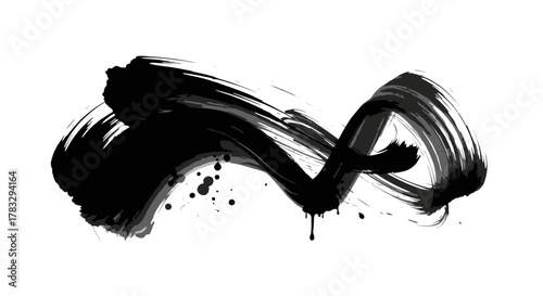 Abstract ink brush stroke, a dynamic and expressive artwork with fluid lines and textures.