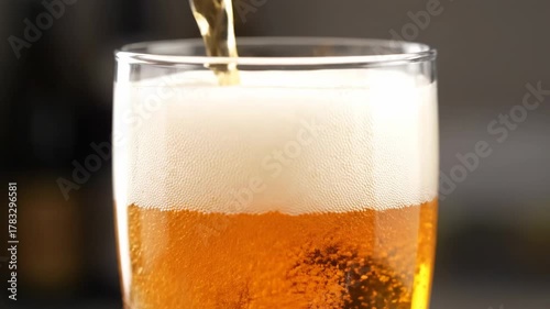 Wallpaper Mural A close-up shot of liquid being poured into a clear glass, creating a foamy head, with a gradient of amber to white Torontodigital.ca