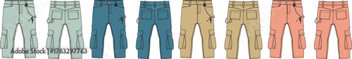 Collection of Various Colored Cargo Pants Diverse Styles, Fashionable Attire, and Clothing Designs