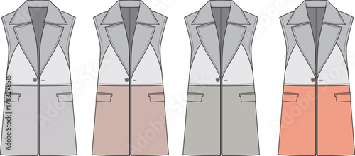 Sleeveless vest fashion design flat sketch with different color blocks