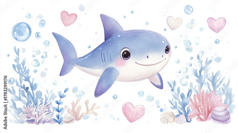 Obraz premium Cute infant marine animal with soft purple blue colors and smooth curved form swimming calmly beneath ocean surface