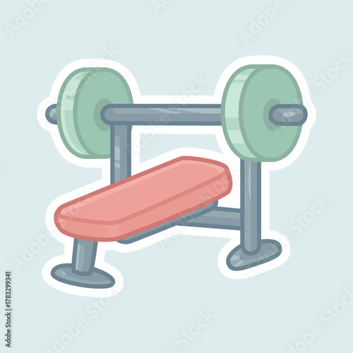 Flat Pastel Bench Press Icon Illustration for Fitness Gym Equipment and Strength Training Design