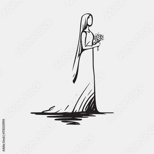Woman in abaya holding flower silhouette