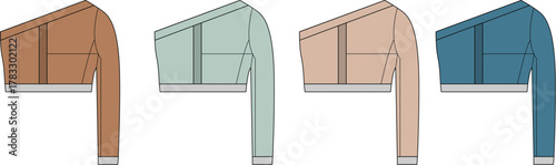Four color variations of a stylish bolero jacket design, ready for fashion projects and presentations
