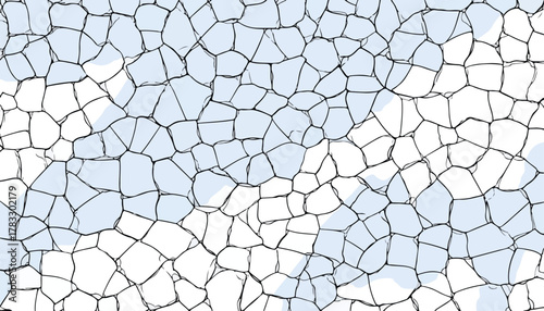 Padrão vetorial abstrato de mosaico orgânico com linhas pretas sobre fundo azul claro e branco
