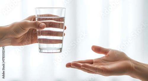 Giving Glass of Water to Outstretched Hand for Hydration or Health