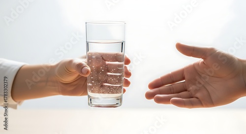 Hand Passing a Glass of Refreshing Water for Hydration