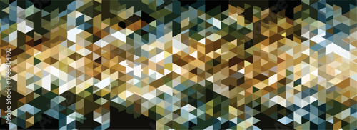 Padrão abstrato geométrico com tons terrosos e azuis, criando uma textura digital moderna e dinâmica para fundos e designs.