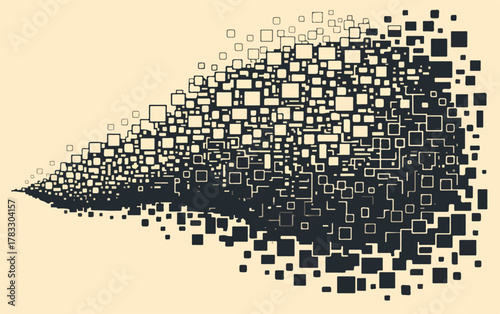 Ilustração vetorial abstrata de quadrados em expansão, criando um fluxo dinâmico de dados e energia visual.
