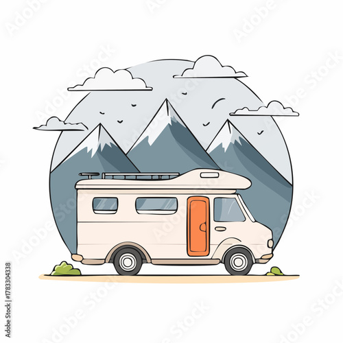 Camper van parked in Mountain Area during daytime for outdoor adventure
