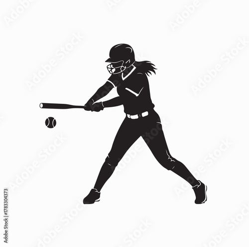 Female baseball player swinging bat silhouette