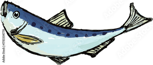 ジャンプするイワシの墨絵挿絵イラスト