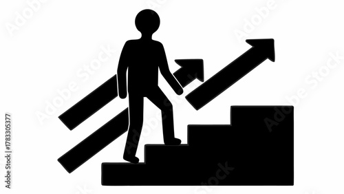 Climbing to success concept with upward arrows symbolizing growth and achievement, motivational path to reach goals, career advancement illustration