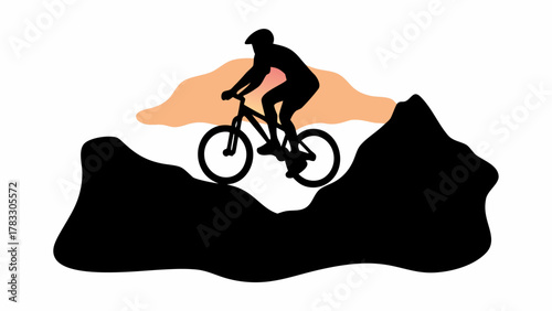 Experience the thrill of mountain biking adventure! A silhouette cyclist conquering rugged terrain, perfect for outdoor, fitness, and active lifestyle campaigns