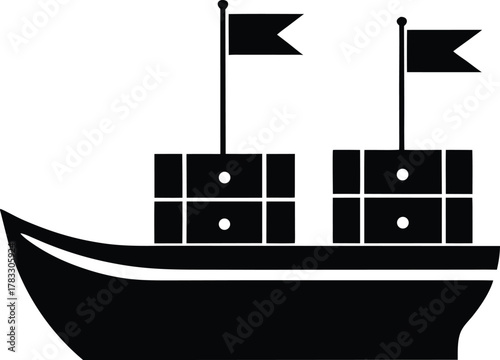 Cargo ship illustration with various country flags