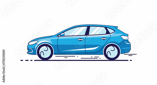 Sleek Blue Hatchback Illustration for Modern Transportation Concepts
