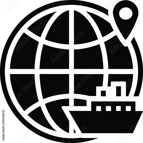 Global shipping routes and logistics network icon set