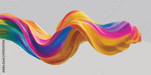 Forma abstrata e dinâmica com cores vibrantes em um fluxo contínuo, ideal para fundos modernos e designs digitais.