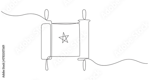 Torah scroll and heart continuous single line art drawing vector illustration of jewish torah scroll,Continuous Line Heartbeat on Scroll,Continuous Line Drawing of a Torah Scroll with Star of David