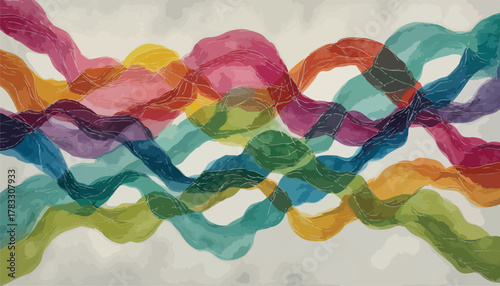 Composição artística vetorial de formas fluidas e coloridas que se cruzam, transmitindo movimento e harmonia visual.