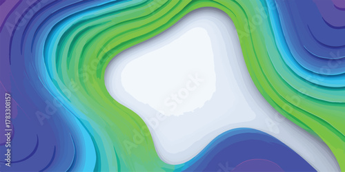 Fundo abstrato vibrante com camadas onduladas em tons de azul, verde e roxo, criando um design moderno e dinâmico para diversos projetos gráficos.