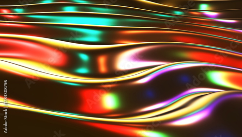 Fototapeta Naklejka Na Ścianę i Meble -  Multicolored striped background, 3D lines design, abstract neon colored metallic wallpaper.