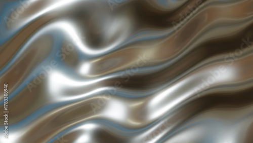 Silver chrome metal background, shiny and lustrous metal pattern texture, silky liquid chrome waves.