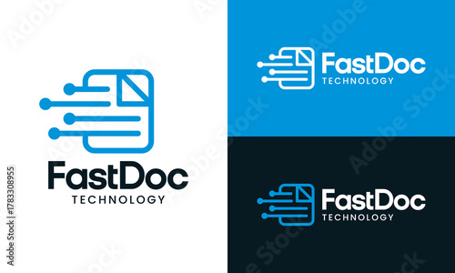 Fast doc vector illustration. Document logo design with technology quick graphic symbol icon