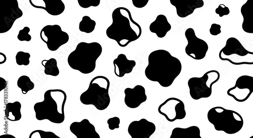 Cow Print Seamless Pattern Black and White Animal Spots Texture