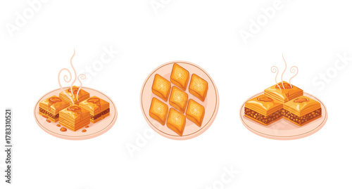 Traditional Makrout sweets flat vector illustration of Algerian and Moroccan dessert concept