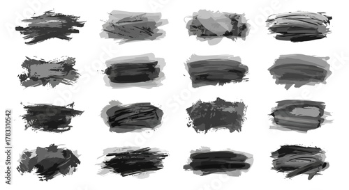 Watercolor Brush Strokes Artistic Collection of Gray and Black Smears