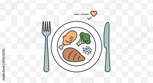 Healthy balanced meal plate with chicken breast broccoli and rice for diet and nutrition concepts image