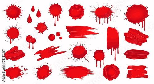 Collection of Artistic Red Paint Splatters and Brush Strokes