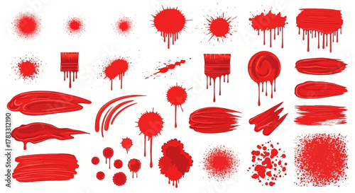 Crimson Paint Splatters and Brush Strokes Collection Vector Design Elements