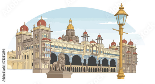 Majestic Palace Architecture Illustration of a Grand Building with Intricate Details