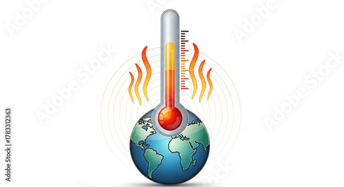 Global warming climate change thermometer earth temperature rising heat waves environmental impact illustration