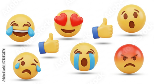 Emoji reactions pack vector graphics for social media marketing and user interface design elements set
