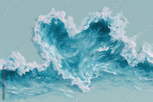 digital painting of ocean waves forming heart shape, clean minimal eco love for nature concept, pastel blue
