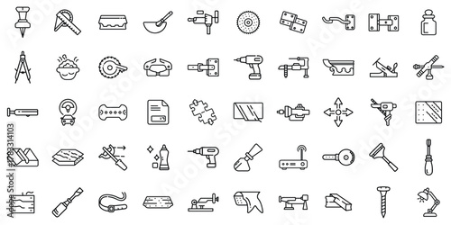A collection of various construction and DIY tools in a simple line art style, perfect for any project.